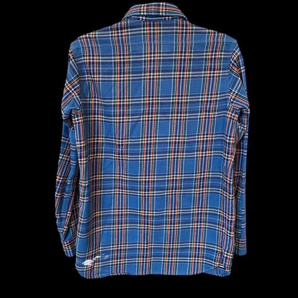 Polo Ralph Lauren Woven Flannel Shirt Men's Blue Orange Plaid Size Small - flaws - Picture 2 of 9